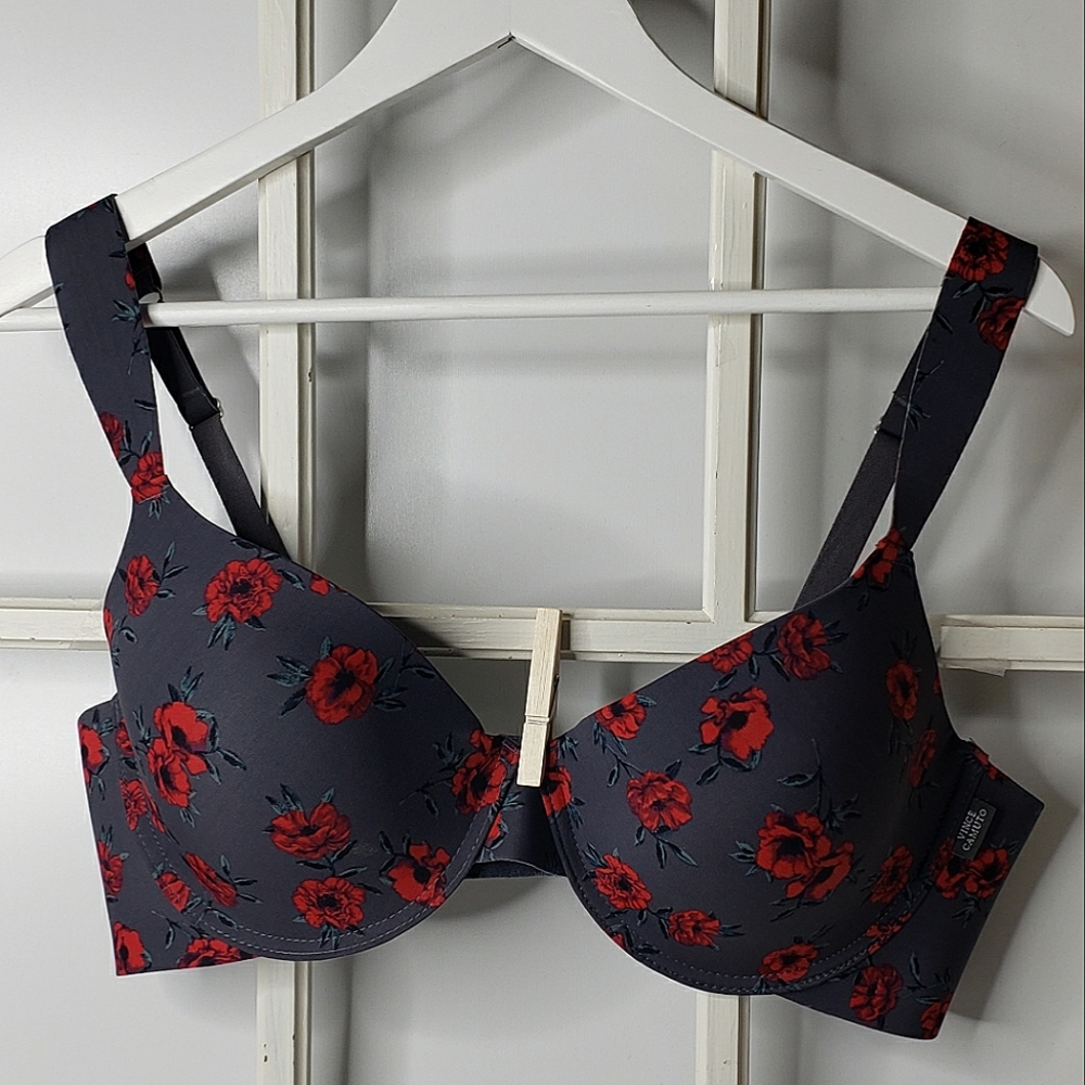 Vince Camuto Padded Underwire Soft Cup No Show Through Dark Floral 42C Bra